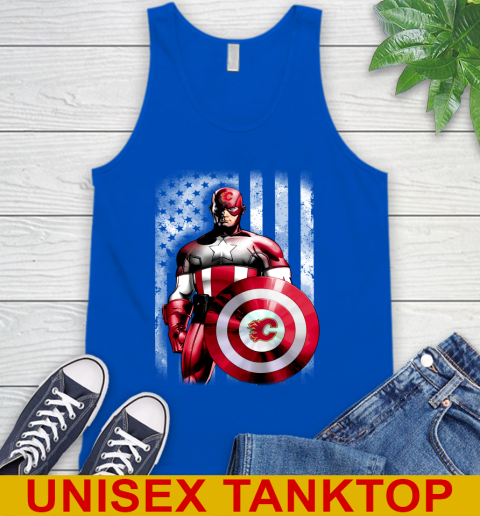 Calgary Flames NHL Hockey Captain America Marvel Avengers American Flag Shirt Tank Top 4