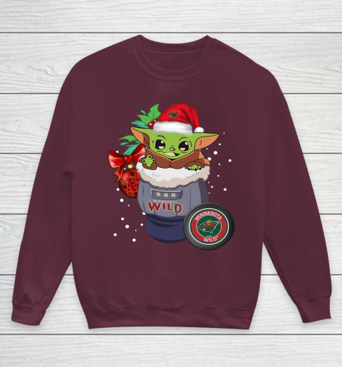 Minnesota Wild Christmas Baby Yoda Star Wars Funny Happy NHL Youth Sweatshirt 5