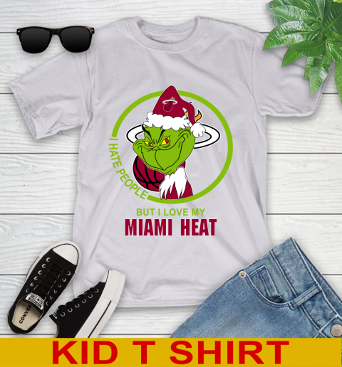 Miami Heat NBA Christmas Grinch I Hate People But I Love My Favorite Basketball Team Youth T-Shirt 5