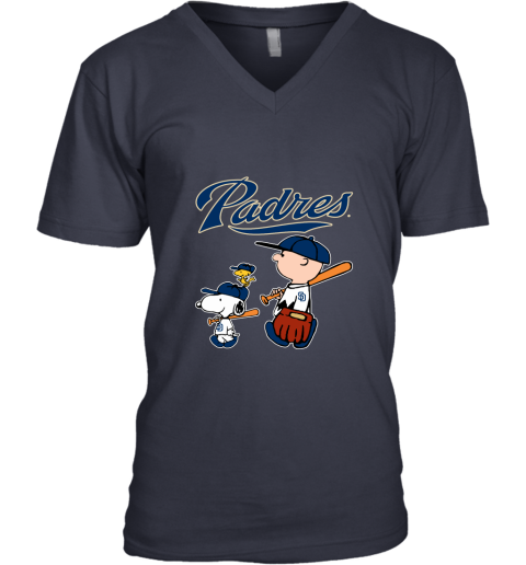 s9l5 san diego padres lets play baseball together snoopy mlb shirt v neck unisex 8 front navy