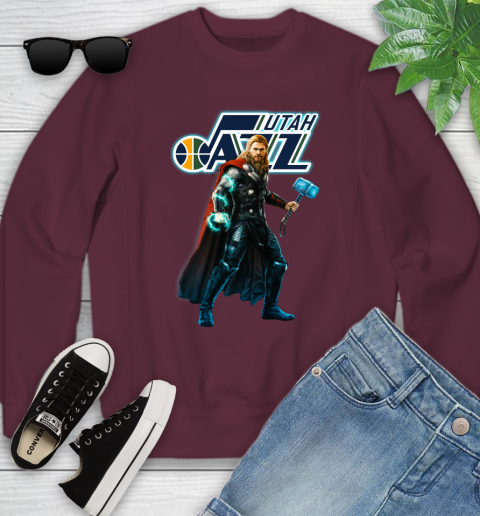 NBA Thor Avengers Endgame Basketball Utah Jazz Youth Sweatshirt 5