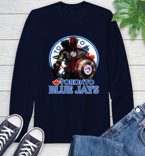 MLB Captain America Thor Spider Man Hawkeye Avengers Endgame Baseball Toronto Blue Jays Long Sleeve T-Shirt 4