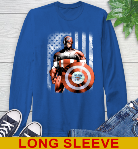 Oklahoma City Thunder NBA Basketball Captain America Marvel Avengers American Flag Shirt Long Sleeve T-Shirt 11