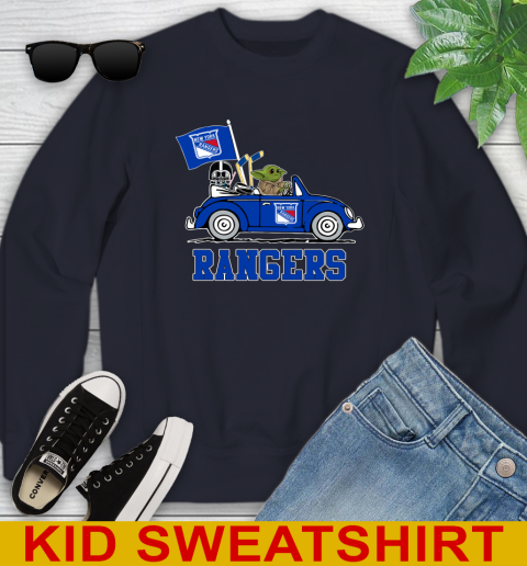 NHL Hockey New York Rangers Darth Vader Baby Yoda Driving Star Wars Shirt Youth Sweatshirt 3