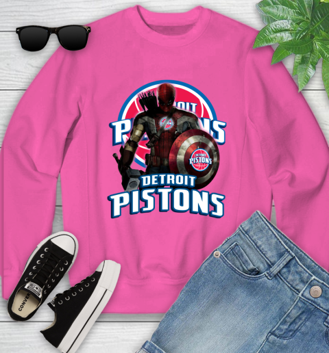 Detroit Pistons NBA Basketball Captain America Thor Spider Man Hawkeye Avengers Youth Sweatshirt 7