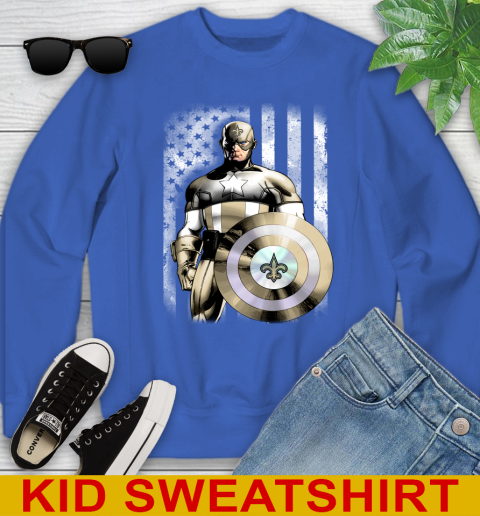 New Orleans Saints NFL Football Captain America Marvel Avengers American Flag Shirt Youth Sweatshirt 6