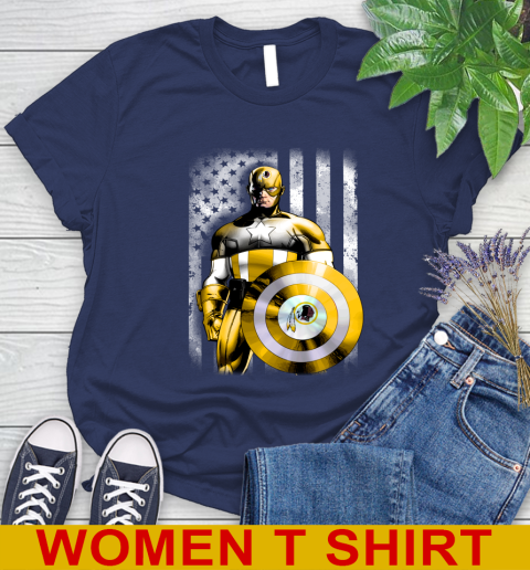Washington Redskins NFL Football Captain America Marvel Avengers American Flag Shirt Women's T-Shirt 12