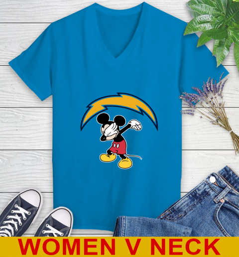 San Diego Chargers NFL Football Dabbing Mickey Disney Sports Women's V-Neck T-Shirt 8