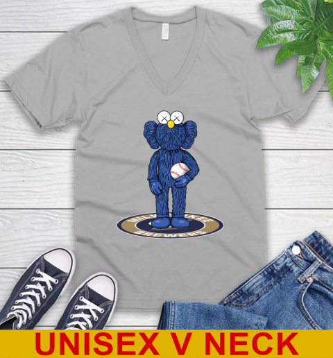 MLB Baseball Milwaukee Brewers Kaws Bff Blue Figure Shirt V-Neck T-Shirt 4