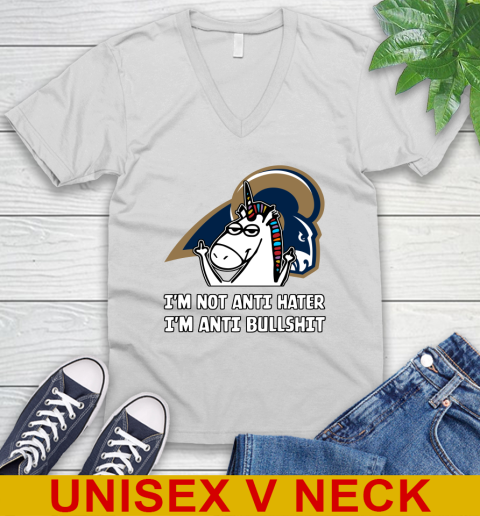 Los Angeles Rams NFL Football Unicorn I'm Not Anti Hater I'm Anti Bullshit V-Neck T-Shirt