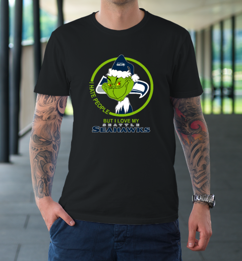 Seattle Seahawks NFL Christmas Grinch I Hate People But I Love My Favorite Football Team T-Shirt