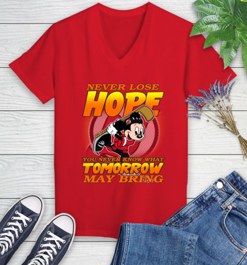 New Jersey Devils NHL Hockey ootball Mickey Disney Never Lose Hope Women's V-Neck T-Shirt 11
