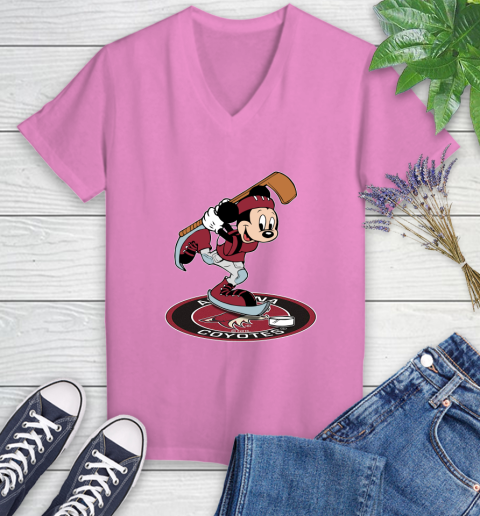 NHL Hockey Arizona Coyotes Cheerful Mickey Disney Shirt Women's V-Neck T-Shirt 12