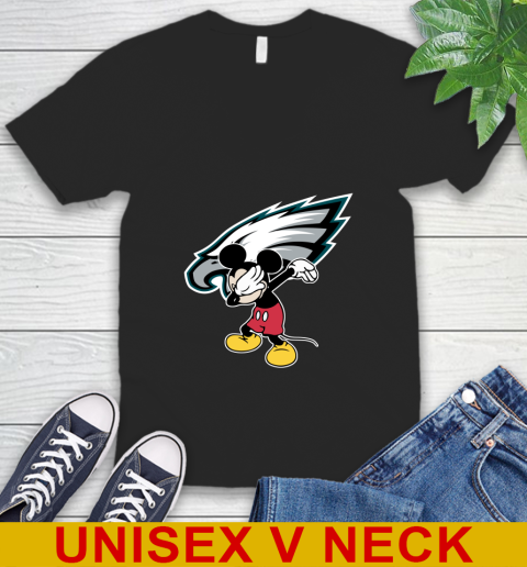 Philadelphia Eagles NFL Football Dabbing Mickey Disney Sports V-Neck T-Shirt 2