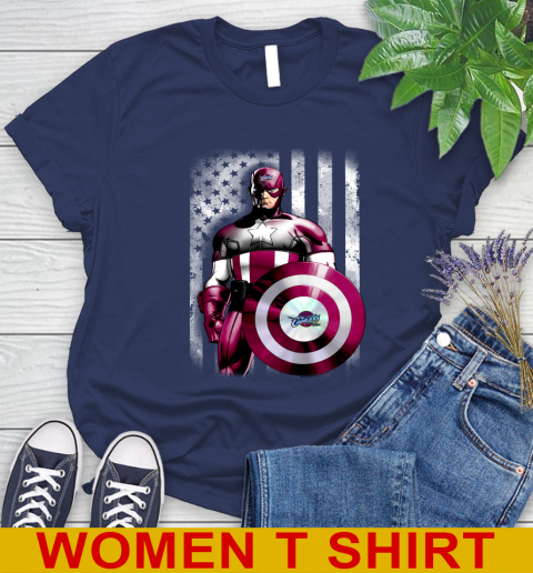 Cleveland Cavaliers NBA Basketball Captain America Marvel Avengers American Flag Shirt Women's T-Shirt 12