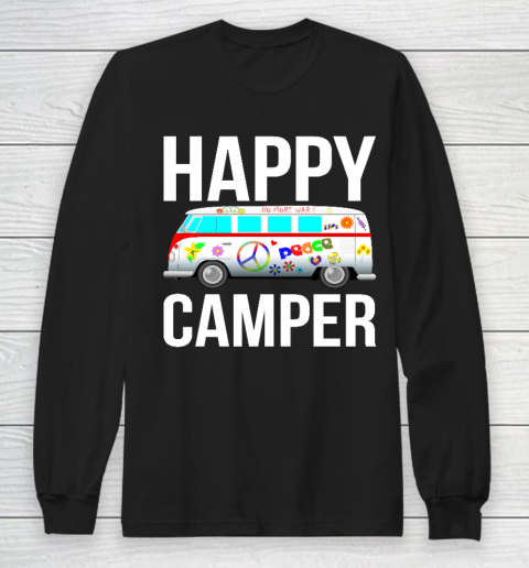 Happy Camper Camping Van Peace Sign Hippies 1970s Campers Long Sleeve T-Shirt