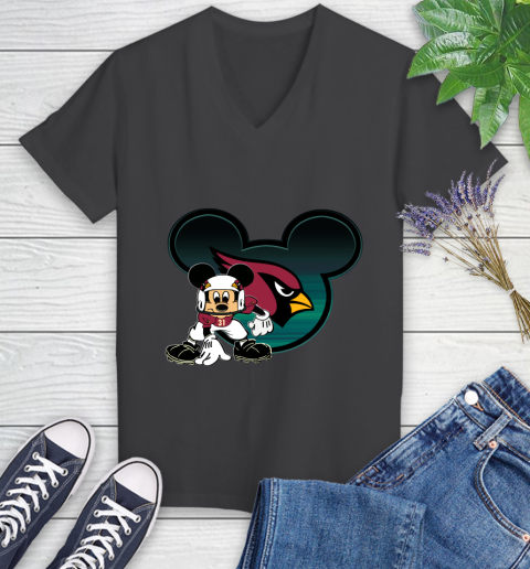 NFL Arizona Cardinals Mickey Mouse Disney Football T Shirt Women's V-Neck T-Shirt 8