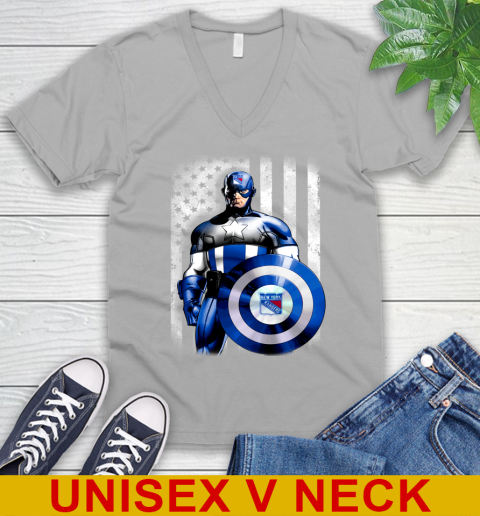 New York Rangers NHL Hockey Captain America Marvel Avengers American Flag Shirt V-Neck T-Shirt 3