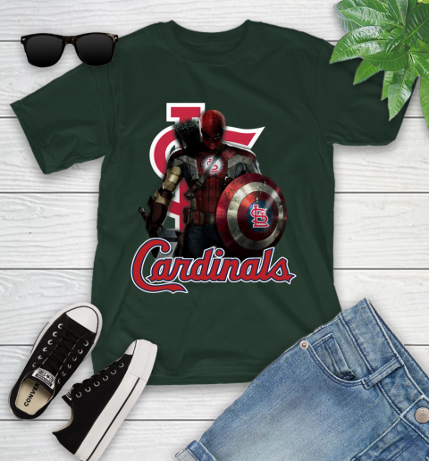 MLB Captain America Thor Spider Man Hawkeye Avengers Endgame Baseball St.Louis Cardinals Youth T-Shirt 5