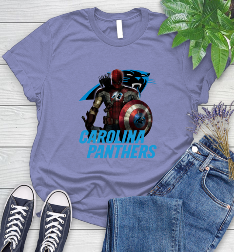NFL Captain America Thor Spider Man Hawkeye Avengers Endgame Football Carolina Panthers Women's T-Shirt 11