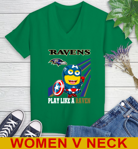 NFL Football Baltimore Ravens Captain America Marvel Avengers Minion Shirt Women's V-Neck T-Shirt 5