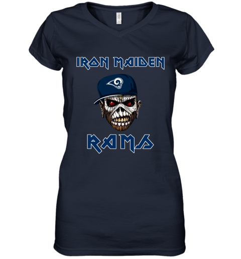NFL Los Angeles Rams Iron Maiden Rock Band Music Football Sports lWUNRSYr2jA women v neck t shirt 39 95 151514 front navy