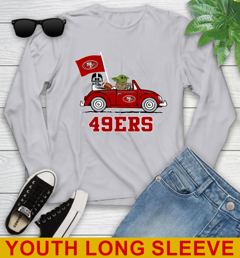 NFL Football San Francisco 49ers Darth Vader Baby Yoda Driving Star Wars Shirt Youth Long Sleeve 6