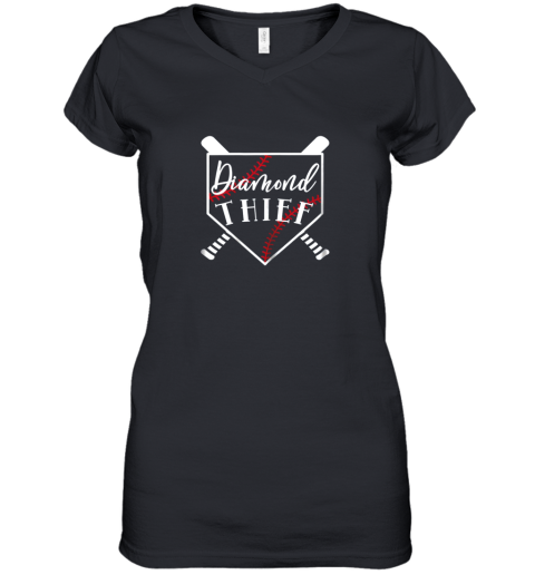 Diamond Thief Baseball Softball School Sport Funny Women's V-Neck T-Shirt