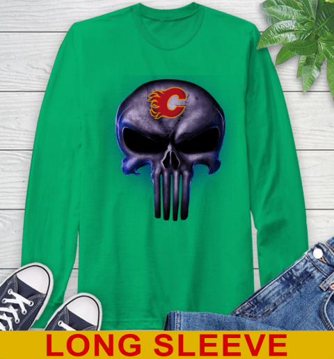 Calgary Flames NHL Hockey Punisher Skull Sports Long Sleeve T-Shirt 8