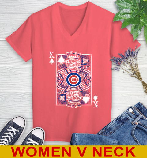 Chicago Cubs MLB Baseball The King Of Spades Death Cards Shirt Women's V-Neck T-Shirt 6