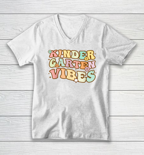 Back To School Kindergarten Vibes Retro Teacher V-Neck T-Shirt