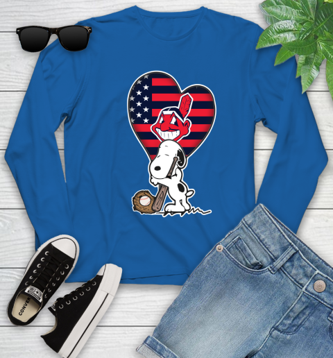 Cleveland Indians MLB Baseball The Peanuts Movie Adorable Snoopy Youth Long Sleeve 9