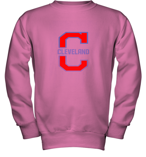 9lle cleveland hometown indian tribe vintage for baseball fans youth sweatshirt 47 front safety pink