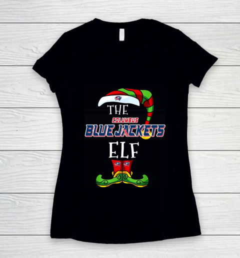 Columbus Blue Jackets Christmas ELF Funny NHL Women's V-Neck T-Shirt
