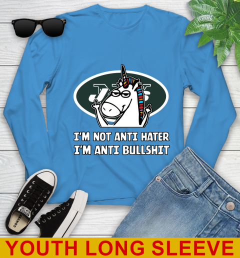 New York Jets NFL Football Unicorn I'm Not Anti Hater I'm Anti Bullshit Youth Long Sleeve 8