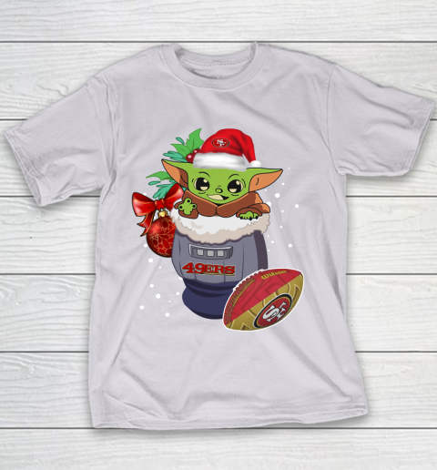 San Francisco 49ers Christmas Baby Yoda Star Wars Funny Happy NFL Youth T-Shirt 5