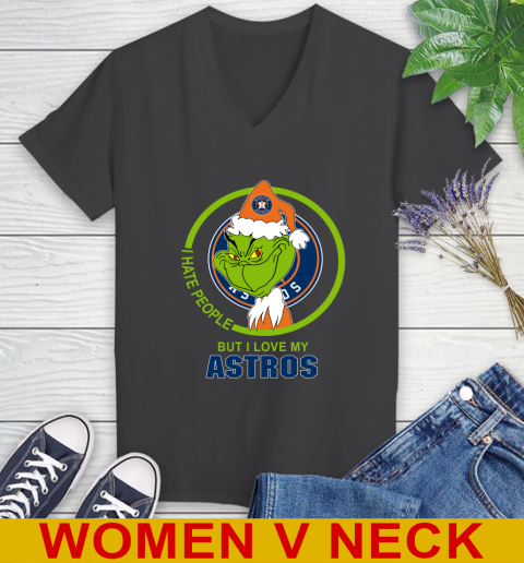 Houston Astros MLB Christmas Grinch I Hate People But I Love My Favorite Baseball Team Women's V-Neck T-Shirt 9