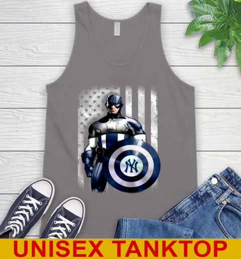 New York Yankees MLB Baseball Captain America Marvel Avengers American Flag Shirt Tank Top 6