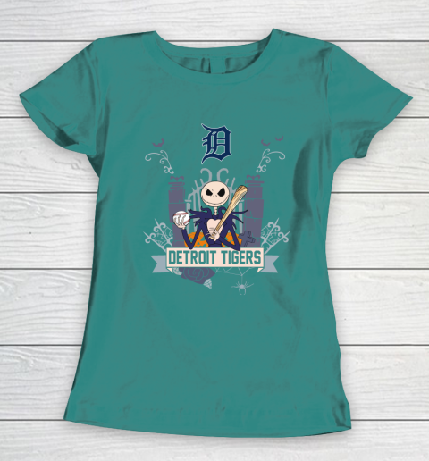 MLB Detroit Tigers Baseball Jack Skellington Halloween Women's T-Shirt 10