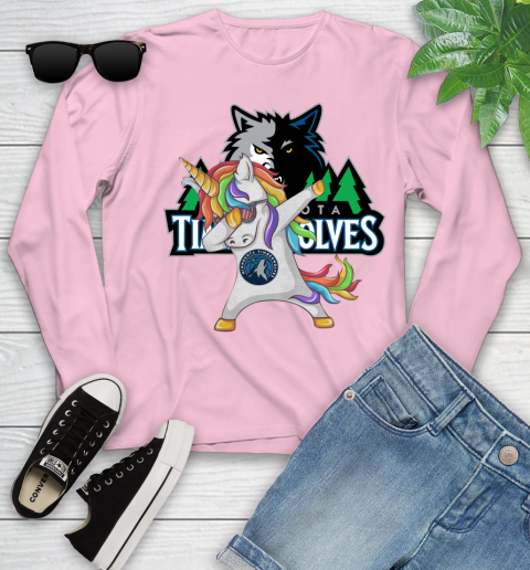 Minnesota Timberwolves NBA Basketball Funny Unicorn Dabbing Sports Youth Long Sleeve 10