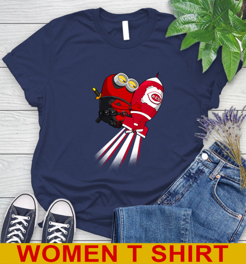 MLB Baseball Cincinnatim Reds Deadpool Minion Marvel Shirt Women's T-Shirt - Image 13