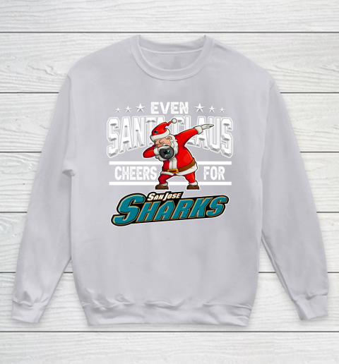 San Jose Sharks Even Santa Claus Cheers For Christmas NHL Youth Sweatshirt 3