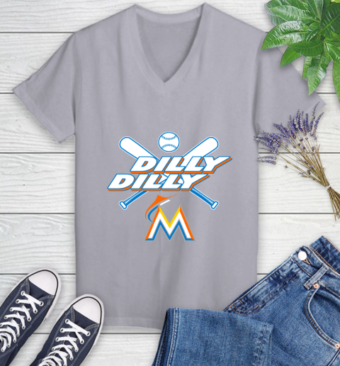 MLB Miami Marlins Dilly Dilly Baseball Sports Women's V-Neck T-Shirt 4