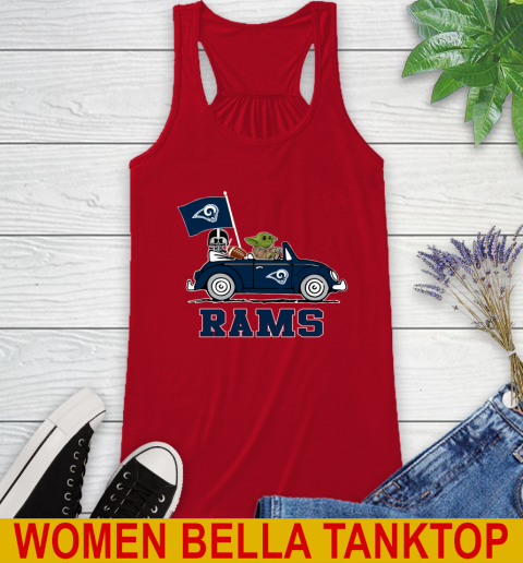 NFL Football Los Angeles Rams Darth Vader Baby Yoda Driving Star Wars Shirt Racerback Tank 6