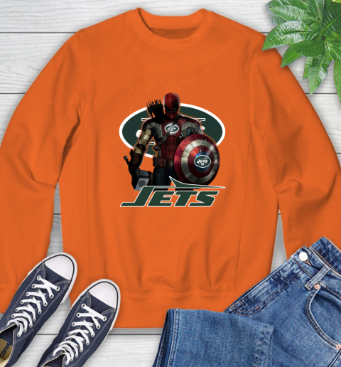 NFL Captain America Thor Spider Man Hawkeye Avengers Endgame Football New York Jets Sweatshirt 4