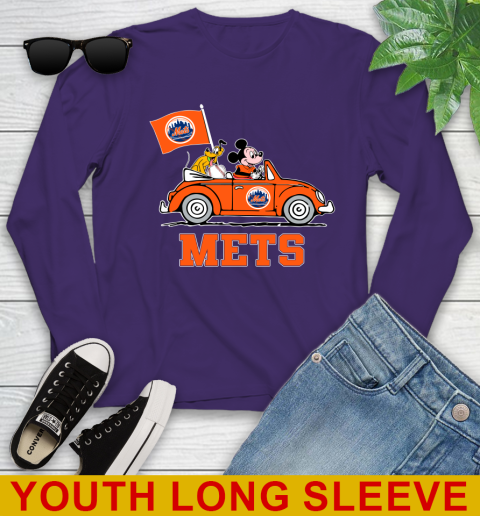 MLB Baseball New York Mets Pluto Mickey Driving Disney Shirt Youth Long Sleeve - Image 6