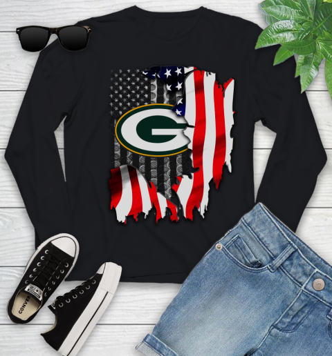 Green Bay Packers NFL Football American Flag Youth Long Sleeve