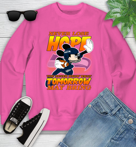 Seattle Seahawks NFL Football Mickey Disney Never Lose Hope Youth Sweatshirt 6