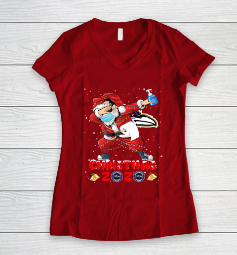 Baltimore Ravens Funny Santa Claus Dabbing Christmas 2020 NFL Women's V-Neck T-Shirt 8