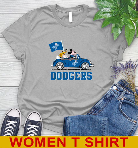 MLB Baseball Los Angeles Dodgers Pluto Mickey Driving Disney Shirt Women's T-Shirt 5